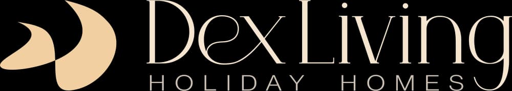 Dex Living full logo lockup with symbol, wordmark and Holiday Homes descriptor