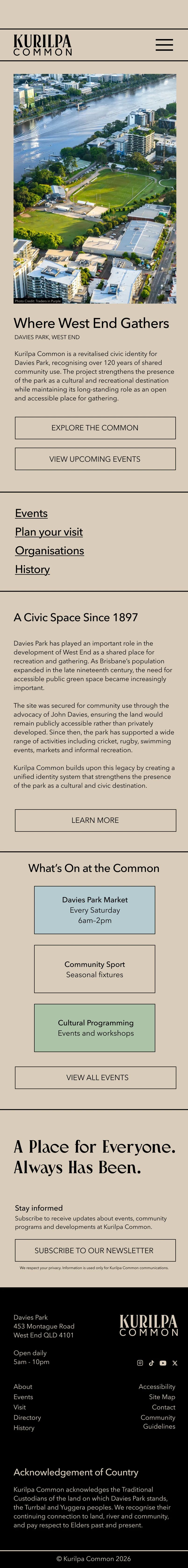 Full-length Kurilpa Common mobile homepage design concept